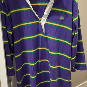 Purple Striped Long Sleeve Rugby Dress with Green & Yellow Accents